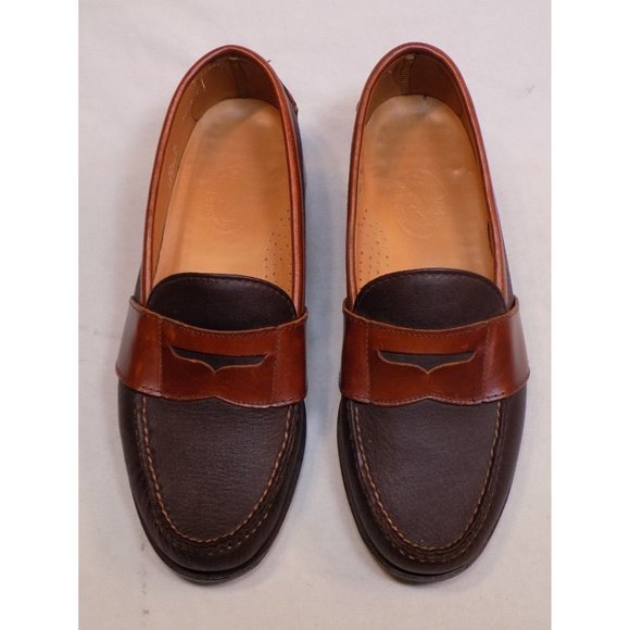 H S Trask 9.5 M Leather Handsewn Men Shoes Brown Black Penny Loafer 3018 17K2602